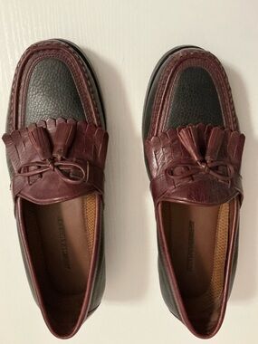 Johnston & Murphy Burgundy and Black Tassel Kiltie Loafers